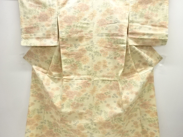 JAPANESE KIMONO / ANTIQUE HITOE KIMONO / SILK / TSUMUGI / WOVEN FLOWER